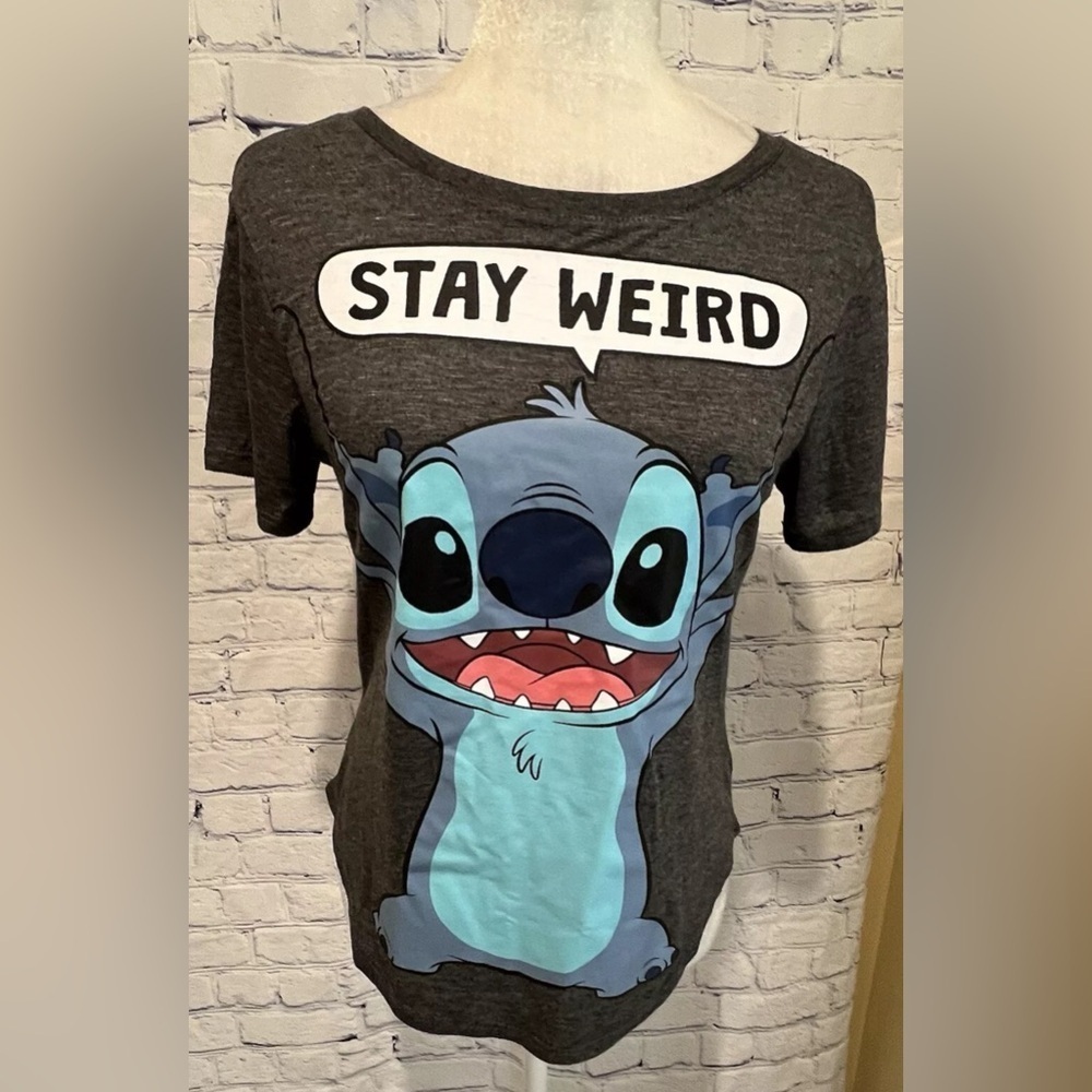Disney gray Stich Stay Weird short sleeve t shirt size Medium (7-9)